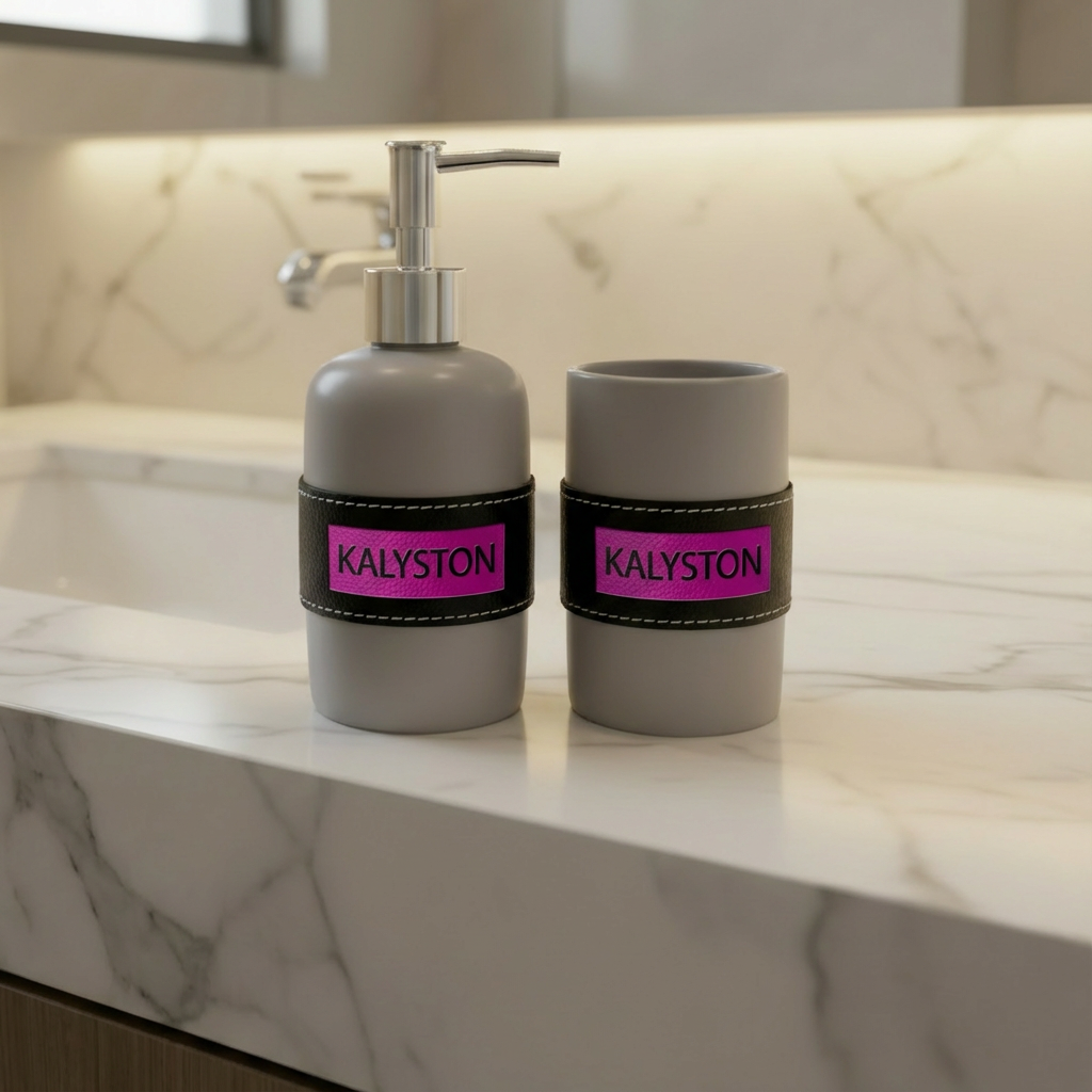 Set bagno Kalyston™ Porta sapone e porta spazzolini Incisione laser
