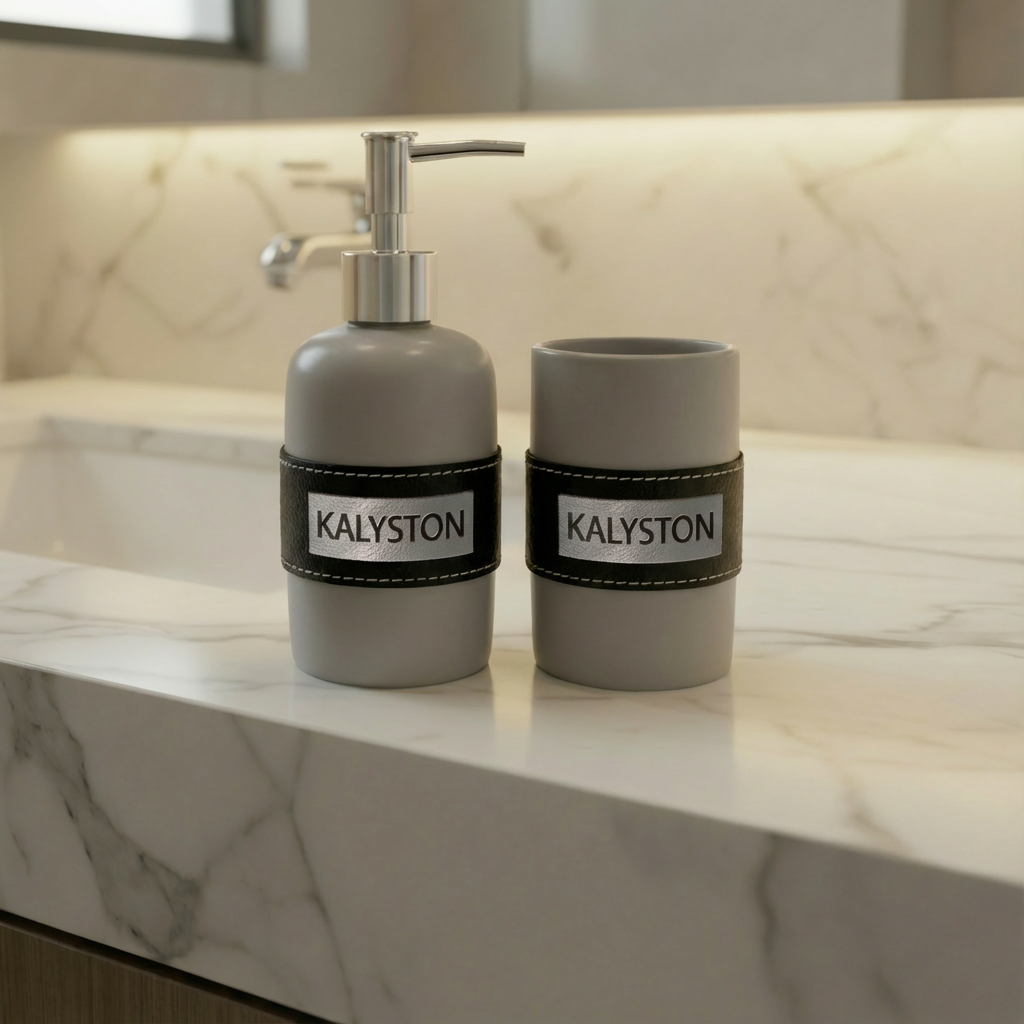 Set bagno Kalyston™ Porta sapone e porta spazzolini Incisione laser