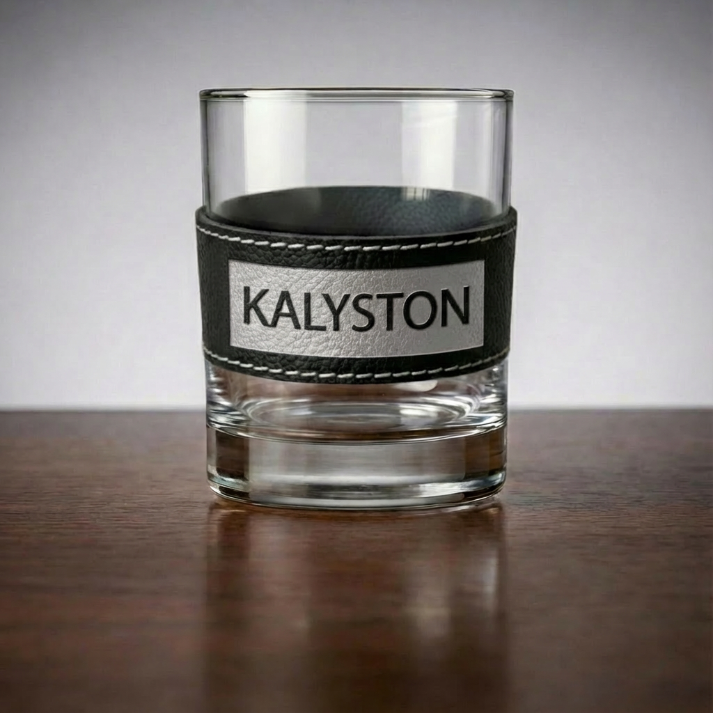 Bicchieri Kalyston™ con fascia in pelle rimovibile inciso laser(set 2 bicchieri)