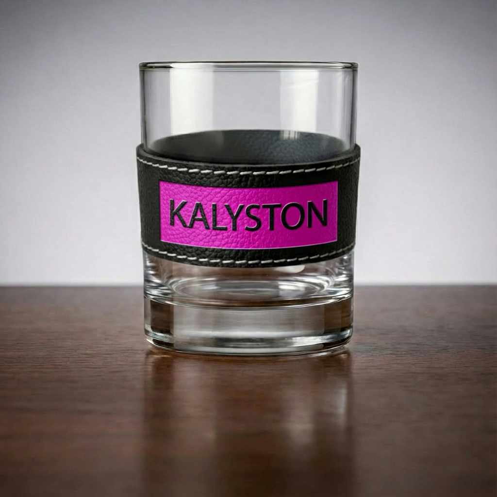 Bicchieri Kalyston™ con fascia in pelle rimovibile inciso laser(set 2 bicchieri)