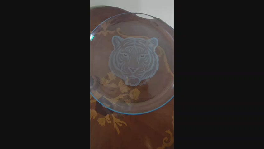 piatto vetro trasparente inciso Klayston kinetic art